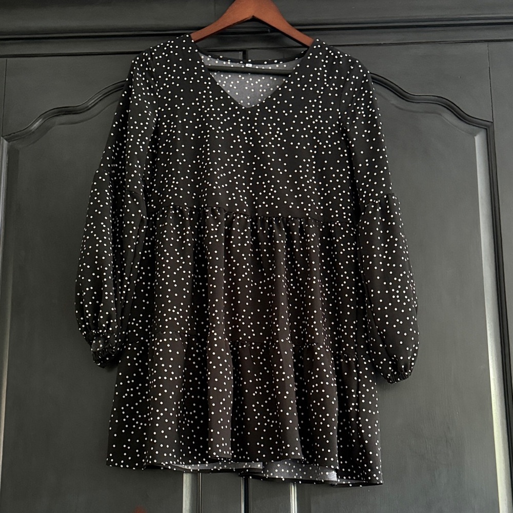 Source Unknown Black and White Polka Dot Long Sleeve Dress